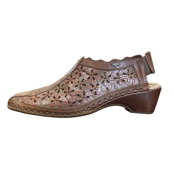 Pikolinos Romana Slingback Leather Floral Sandals Laser-Cut Heeled Size 8 - Picture 1 of 9